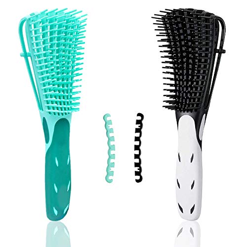 2 Pack Detangling Brush for Afro America/ African Hair Textured 3a to 4c Kinky Wavy/ Curly, Straight, Wet/Dry Hair/Thick Hair/Long Hair, Knots Detangler Easy to Clean (Green+Black)