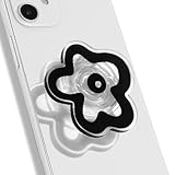 OnTheGrip - Soporte plegable multifuncional para teléfono móvil, diseño de margaritas, transparente, para smartphone, tablet, accesorio de teléfono móvil (negro)