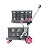 CLAX® The Original | Made in Germany | Multi Use Functional Collapsible Carts | Mobile Folding Trolley | Storage Cart Wagon | Shopping Cart with 2 Storage Crates (Pink)