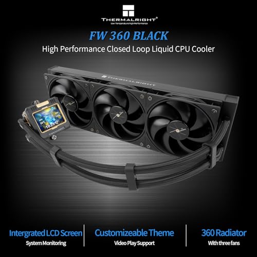 Image of Thermalright FW360 Black CPU AIO Cooler,PC 360 Specification Water Cooler System,IPS LCD Screen with 320 * 240 Resolution,for AM5&Intel LGA1851,High Performance Pump,Comes with 2.4-inch LCD Display