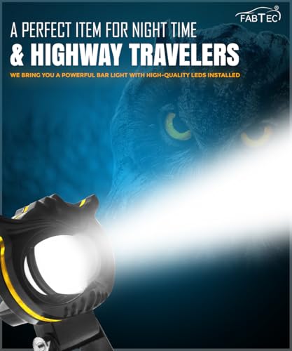 Image of FABTEC 1 Eye Owl Light Mini Drive Led Projector Fog Light with White /Yellow + Flasher Light Modes for Bikes and Scooty with Free On /Off Switch (Metal Body /Set of 2 Pcs)