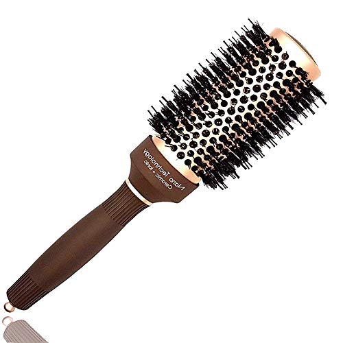 Professional Round Hair Brush with Boar Bristles, Nano Thermal Ceramic & Ionic Tech, Best Roller Hairbrush for Blow Drying, Styling, Curling &Straightening, Perfect Volume & Shine (3.3" Barrel 2")