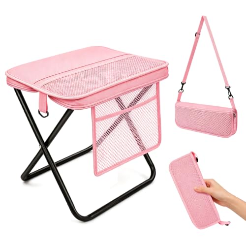 Portable Folding Stool, 14.2" Foldable Collapsible Stool with Side Pockets - image 1