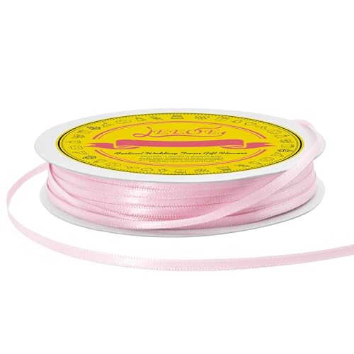 Image of Double Face Lt.Pink Satin Thin Ribbon 1 /8 inch X 100 Yards Polyester Lt.Pink Ribbon for Gift Wrapping Very Suitable for Weddings Party Hair Bow Invitation Decorations and More