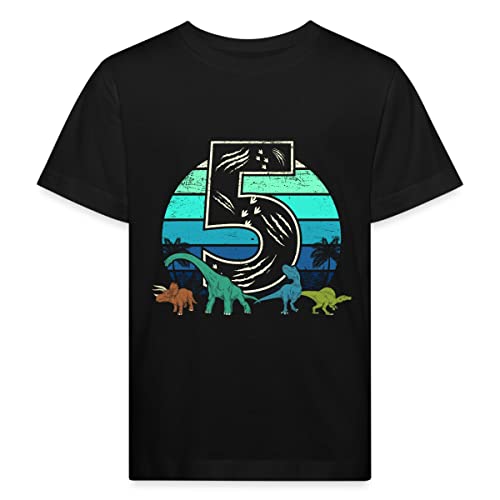 Spreadshirt 5. Geburtstag Ich Bin Fünf Dino Dinosaurier Vintage Kinder Bio-T-Shirt, 110-116, Schwarz Cover