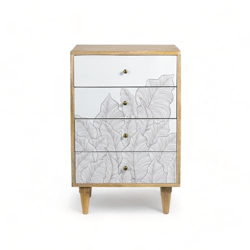 Image of Solid Wood Ranthambore Chest of Drawer | Dresser with 4 Drawers | Wooden Chest of Darwers | Chest of Drawers with Storage | Finish- Natural and White