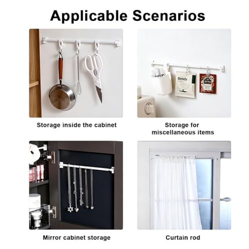 Image of HASTHIP 2Pcs Telescopic Curtain Rod, Adjustable 80-120cm Shower Curtain Rods Without Drilling with Self-Adhesive Brackets and 6 Hooks, No-Drill Wall Mount Expandable Rod for Kitchen, Entryway