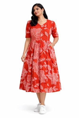 Image of Women's Rayon Floral Printed Tiered Midi Dress Casual Summer Wear