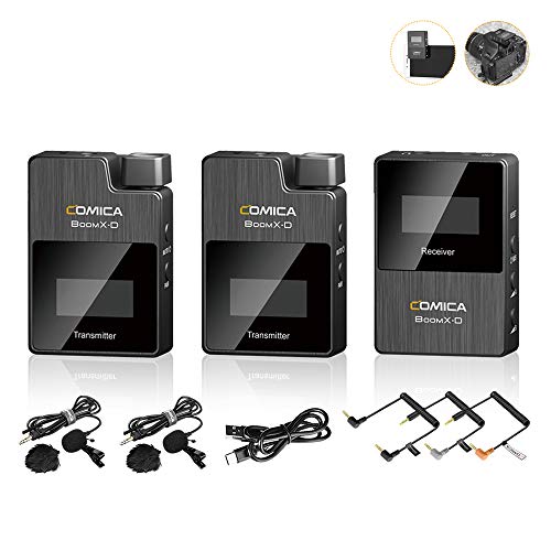 Wireless Lavalier Microphone,Comica BoomX-D2 2.4G Digital Mini Wireless Lapel Microphone with 2 Transmitter