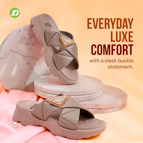 Image of DOCTOR EXTRA SOFT Women's Fashionable Buckle Sliders /Slippers with Cushion FootBed for Adult | Comfortable & Light Weight| Stylish & Anti-Skid| Waterproof & Everyday Flip Flops for Ladies Girls D-521