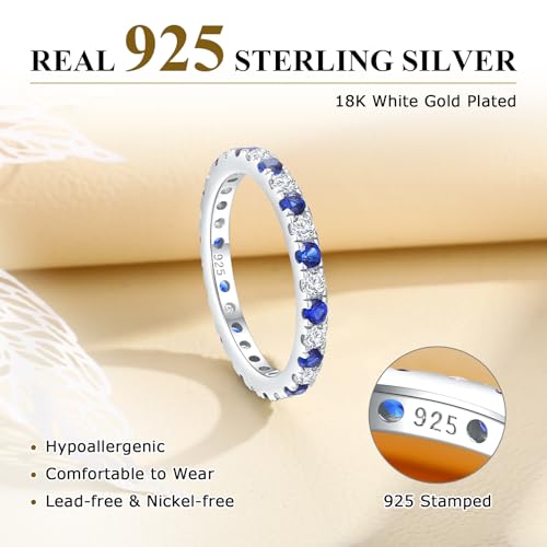 Full Eternity Band 2.4mm Wide Sterling Silver or Gold Color Stackable Birthstone and CZ Anniversary Bands Wedding Ring for Men Women, Comfort fit and Hypoallergenic2