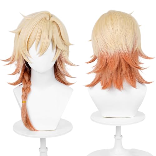 Image of Mydei Blond Gradient Orange wigs with Side Bangs&Braids Long Layered Haircut Women Men Anime Game Cosplay wig Halloween,Christmas,Comic con,Party,Game Show