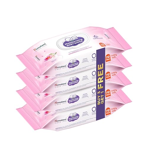 Image of Himalaya Moisturizing Baby Wipes with Lid | 72 Wipes x B3 G1 Free - 288 Wipes| With Indian Lotus & Aloe Vera | Protects baby's skin from Dryness |
