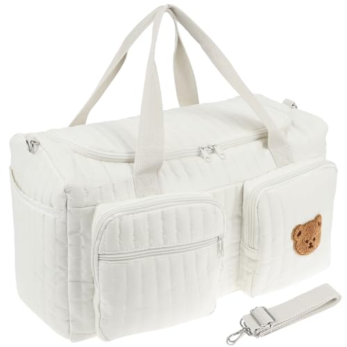 Bolsa de maternidade hospitalar para trabalho de parto e parto, bolsa de fraldas acolchoada com bolsos, bolsa leve de fim de semana para mamãe, Branco, Large