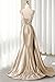 V Neck Satin Prom Dresses Long Mermaid Lace Evening Gown with Slit Pleated Bodycon Formal Dress with Tail Silver Size 6