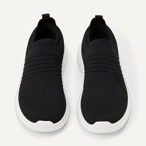 Amazon Essentials Women's Slip-On Lightweight Knit Walking Shoes, Black/White, 8.5 - image 5