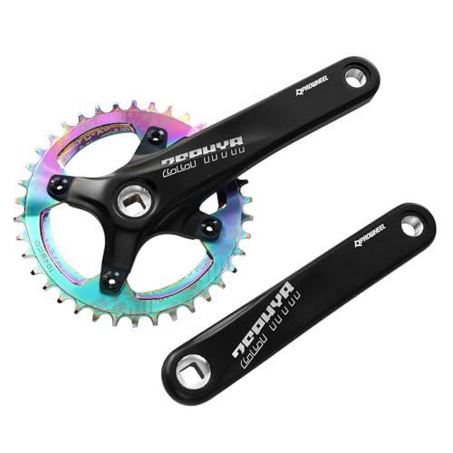 splumzer Guarnitura Quadrata da 170 mm per Mountain Bike con Corona da 104 BCD 32/34/36/38T, Guarnitura MTB in Lega di Alluminio Stretta e Larga, Bullone per Corona Rotonda CNC (Colorato, 38T)
