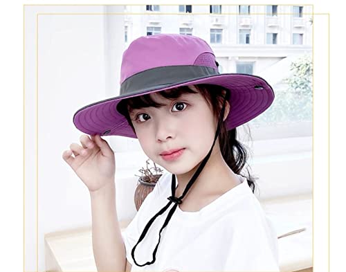 Kids Girls Ponytail Sun Hat Outdoor UV-Protection Foldable Mesh Wide-Brim Beach Bucket-Cap (3-8Y)2