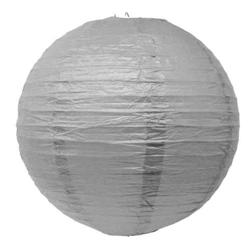 Image of Mudra Crafts 12 Inch Round Chinese Gray Paper Lanterns Hanging Decor | 10 PCs, Reusable, Indoor Outdoor Decorative Lamp Shade, for Ceiling, Wedding, Shower, Party, Festival, Home Decoration