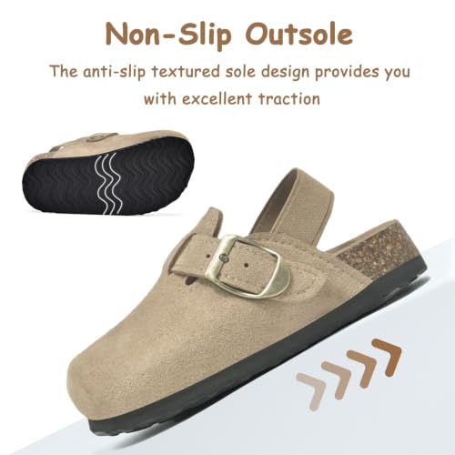 Image of Toddler Suede Clogs for Boys Girls Genuine Leather Adjustable Buckle Slides Potato Indoor Outdoor Slippers