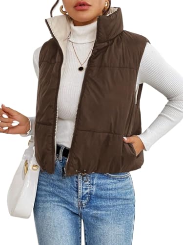 Women's Winter Coat Solid Color Zipper Front Short Padded Vest, Winter