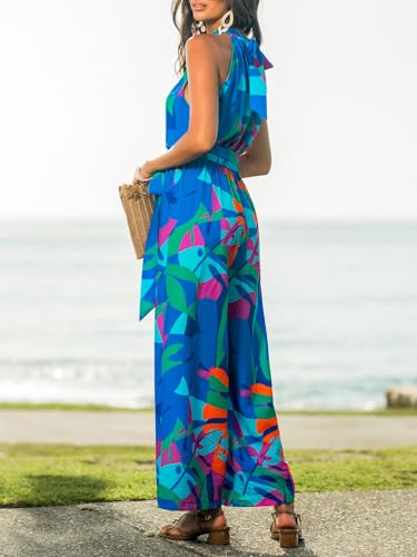 Image of CUPSHE Womens Summer Jumpsuit High Neck Waist Tie Wide Leg Sleeveless Dressy Casual Vacation Business Workout Jumpsuit