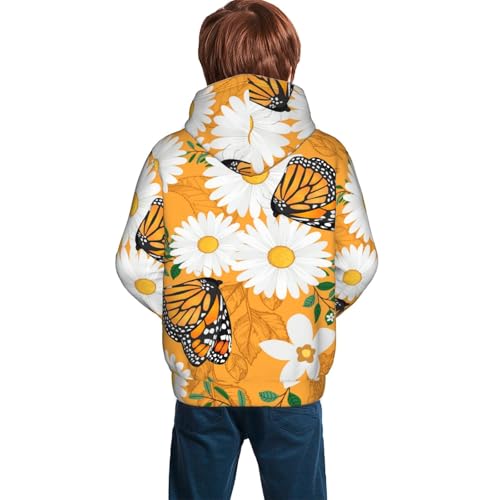 White Floral and Butterflies Kid Hoodies Boys Sweatshirts Girls Pullover with Pocket4