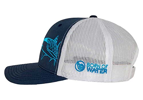Tiger Shark Scuba Diving Trucker Hat: Mens Adjustable Snapback For Fishing, Spearfishing - Navy/White #TOP1