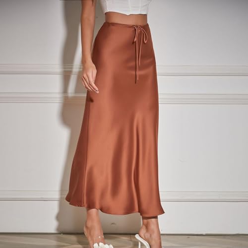 Jupe longue pour femmes taille haute en simili cuir marron XL - 5