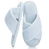 GOEWY Slippers for Women Memory Foam House Bedroom Corduroy Crossbands Open Toe Slides Sandals Shoes Comfy Trendy Gift for womens Anti-Skid sole