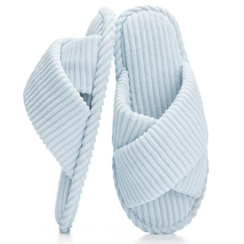 GOEWY Zapatillas para mujer con espuma viscoelástica para casa, dormitorio, con presillas cruzadas de pana, deslizantes con punta abierta, zapatos de salón, cómodos, modernos, regalo para mujeres