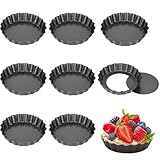 Smilbaley 8 Stück Tartlettförmchen, Quiche Backform Mit Hebeboden, Tarteform Mit Hebeboden, Tarte Form Rund, backform, Wird für Quiche-Tortenboden-backform, Kuchen, Pizza, Eierkuchen Verwendet