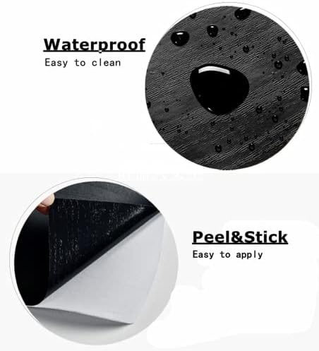 Black Wood Grain Paper Self Adhesive Black Vinyl Peel Stick Film Counter Top Covering Furniture Cabinets Wardrobe Shelf Liner Wallpaper Sticker Waterproof Easy to Remove,40cm by 8.2ft