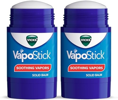 Vicks VapoStick, Solid Balm, No Mess, Soothing Non-Medicated Vicks Vapors, Easy-To-Use No-Touch Applicator, Quick Dry, Lightweight Skin Feel, 1.25oz x 2