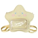 Lovehomily Mochila Estrella para Mujer Bolso Bandolera con Cremallera Nylon con Bolsillo Transparente Mochila Linda Mochila para Viajes Vacaciones (Amarillo)