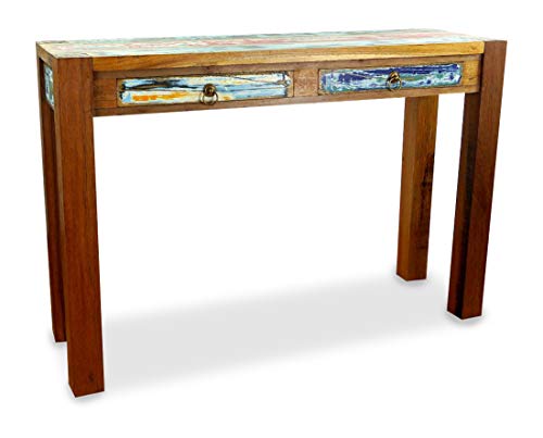 livasia Asiatische Anrichte aus Massivholz – 110x35x75cm – Konsolentisch, Handgefertigt aus Teak Holz, Sideboard aus recycelten Fischerbooten, Robust und Zeitlos, Shabby Look (Bunt)