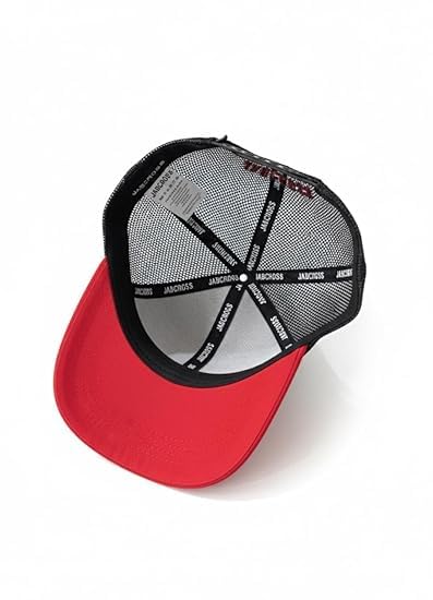 JABCROSS Knockout Premium Twill Cotton Baseball Cap 270 GSM Durable Fabric Structured Crown Adjustable Mesh Back Casual Streetwear Headwear (Red) 2