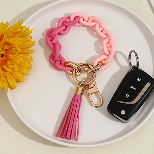 Mythdone Chunky Chain Link Wristlet Keychain Acrylic Bangle Key Ring Bracelet Key Chain Cute Boho Modern Car Keychain Holder (Pink) #TOP5