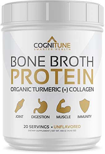 Bone Broth Protein Powder With Organic Turmeric & Collagen Peptides - Grass Fed Beef Bone Broth Collagen - Keto & Paleo Friendly Nutrition - Turmeric Flavor 22G Protein, 20 Servings #TOP6