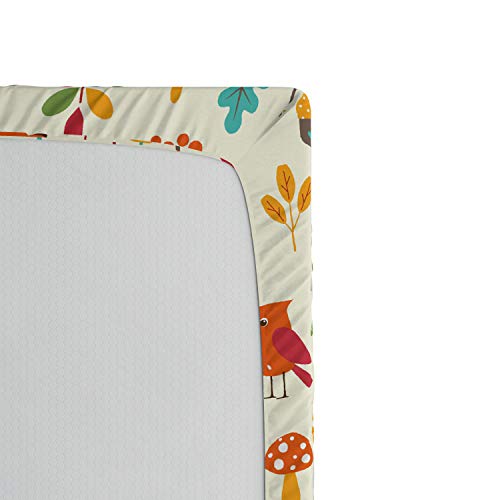Ambesonne Cartoon Fitted Sheet, Autumn Pattern Owl Fox Squirrel Birds Animal Leaves Print, Soft Decorative Fabric Bedding All-Round Elastic Pocket, Twin Size, Cream Orange #TOP3