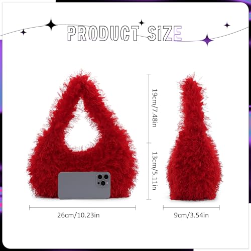 Bolso tipo Hobo peludo para mujer rojo miniatura 4