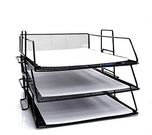 Shine Bac de rangement à 3 niveaux en maille noire pour lettres, papier à chargement frontal, pour la maison, le bureau