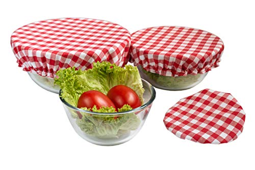 Handmade Reusable Cotton Fabric Bowl Covers - Set of 3 (Red cell-2)