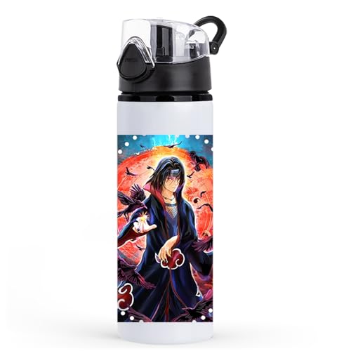 Image of Anime sipper water bottle with Itachi Print for Use school, gym, tuition, travling, yoga | Aluminium sublimation sipper bottle 750ml black cap (Itachi Uchiha-C-1)