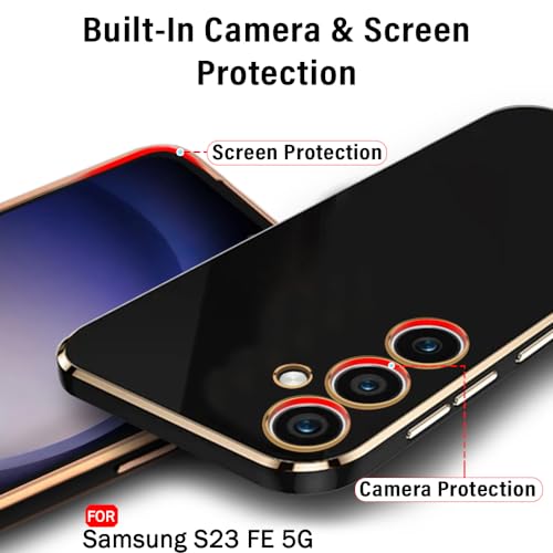 Image of TheGiftKart Luxurious Chrome-Plated Back Cover Case for Samsung Galaxy S23 FE 5G | Raised Lips for Camera & Screen Protection | Shockproof Design | Stylish Back Cover Case for Samsung S23 FE (Black)
