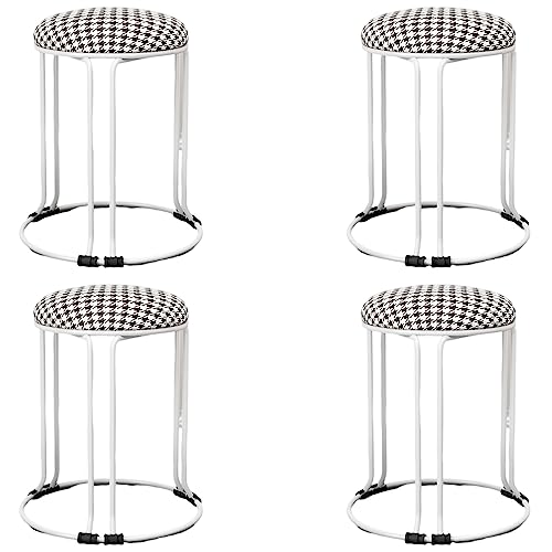 Juego de 4 taburetes de bar apilables de metal con asiento redondo tapizado y alfombrilla antideslizante, diseño apilable sin respaldo, sillas de comedor para bar, cocina, sala de estar, oficina,