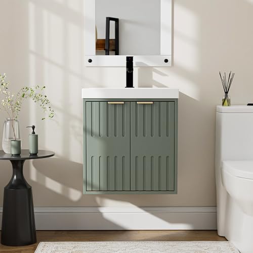 UEV Meuble de Salle de Bain Suspendu avec Vasque - Armoire sous-Lavabo 2 Portes Finition Bois -...