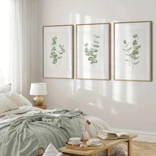 Décoration murale eucalyptus vert triptyque moderne 30x40cm impression haute définition