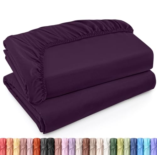 Image of Utopia Bedding Twin XL Fitted Sheets - Bulk Pack of 2 Bottom Sheets - Soft Brushed Microfiber - Deep Pockets - Shrinkage & Fade Resistant - Easy Care (Twin XL, Purple)