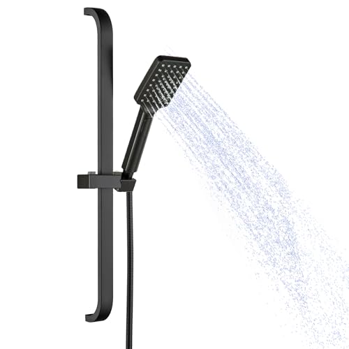 GUOYINDONG Shower Head with Slide Bar, Matte Black 25.5' Adjustable Height Slide Bar with Hand...